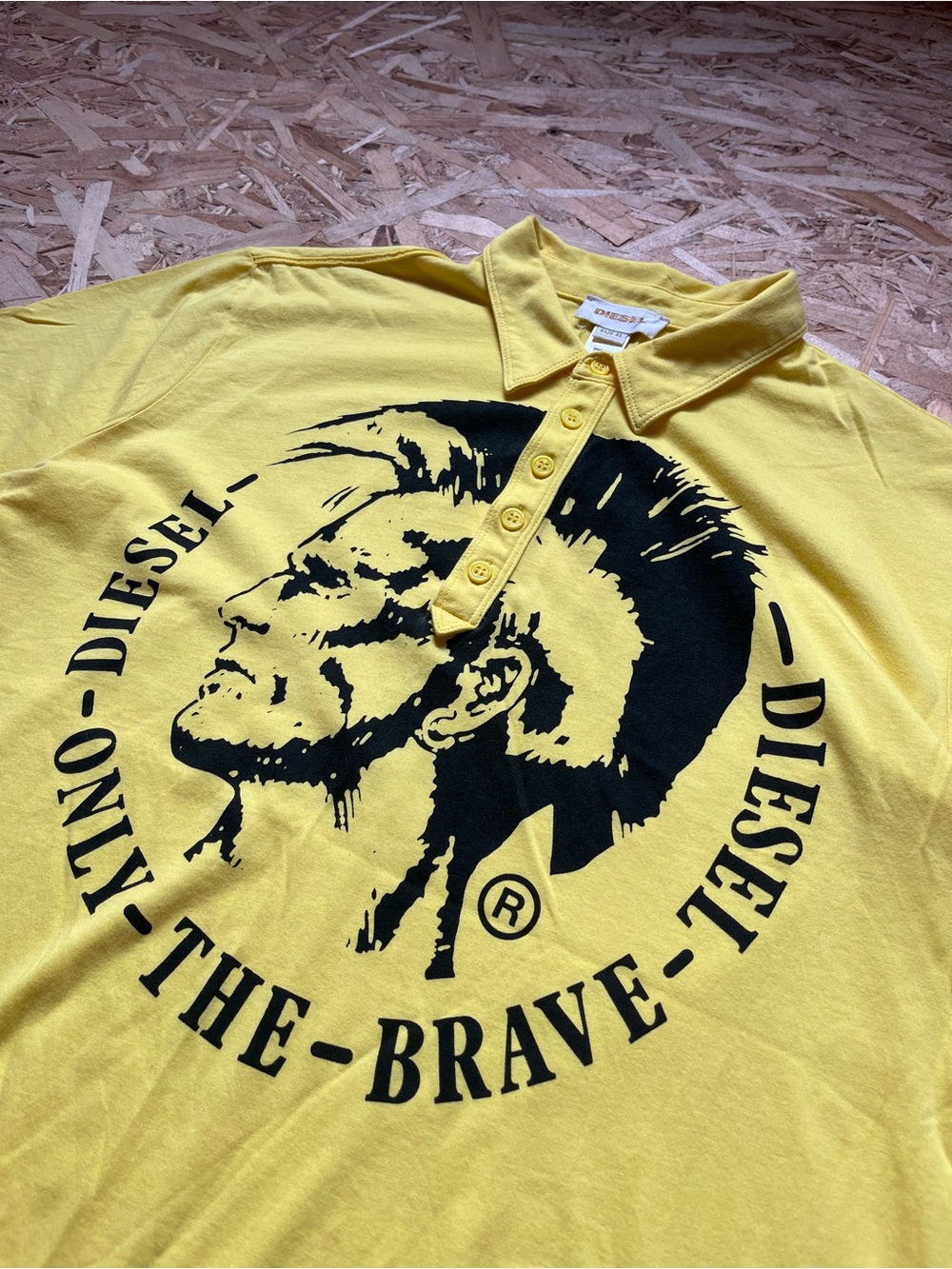 Diesel Yellow Polo with Black 'Only The Brave' Graphic-XL